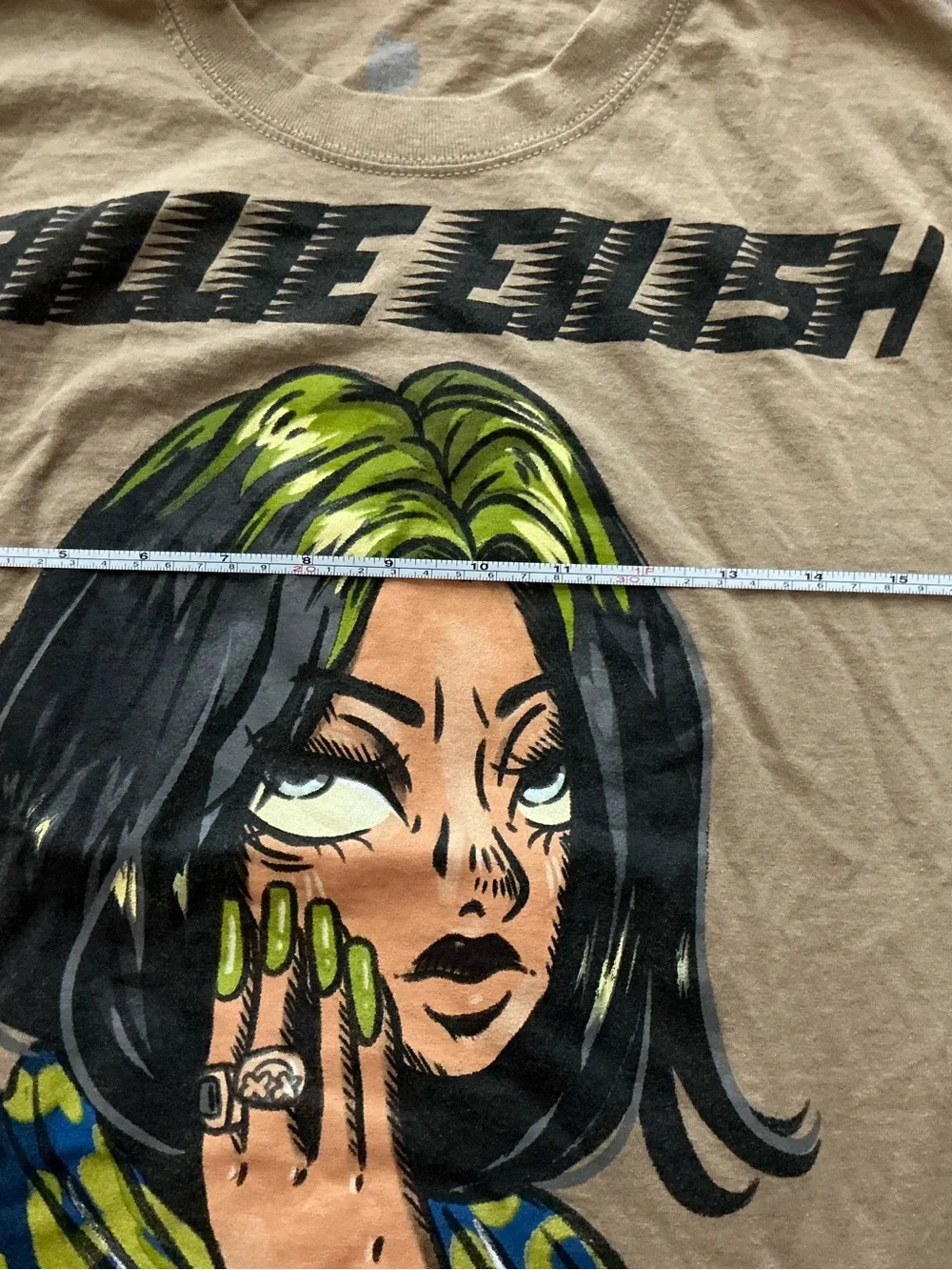 Billie Eilish Graphic Tee in Tan with Green & Black Art - Picture 2 of 4